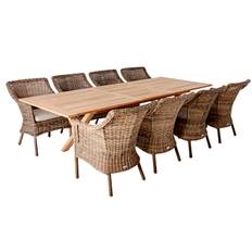 Brafab Brutus & Lenora matgrupp Teak/natur 8 stolar & bord 200-265 x 100 cm