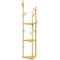 Klädhängare, klädhängare med 8 krokar, 3 nivåer, Jackerställ för hattar, kläder, entré, hall, 45 x 45 x 170 cm, bambu, natur |