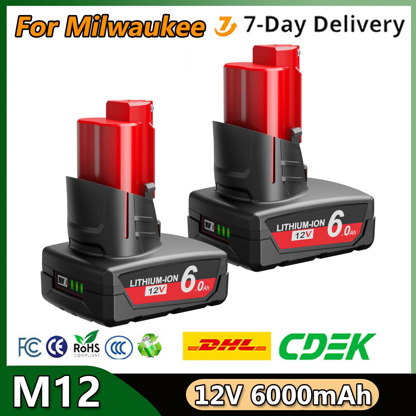 For Milwaukee M12 Replacement Battery 12V 6000mAH For Milwaukee 12V Tools Rechargeable Battery With LED Light 48-11-2402