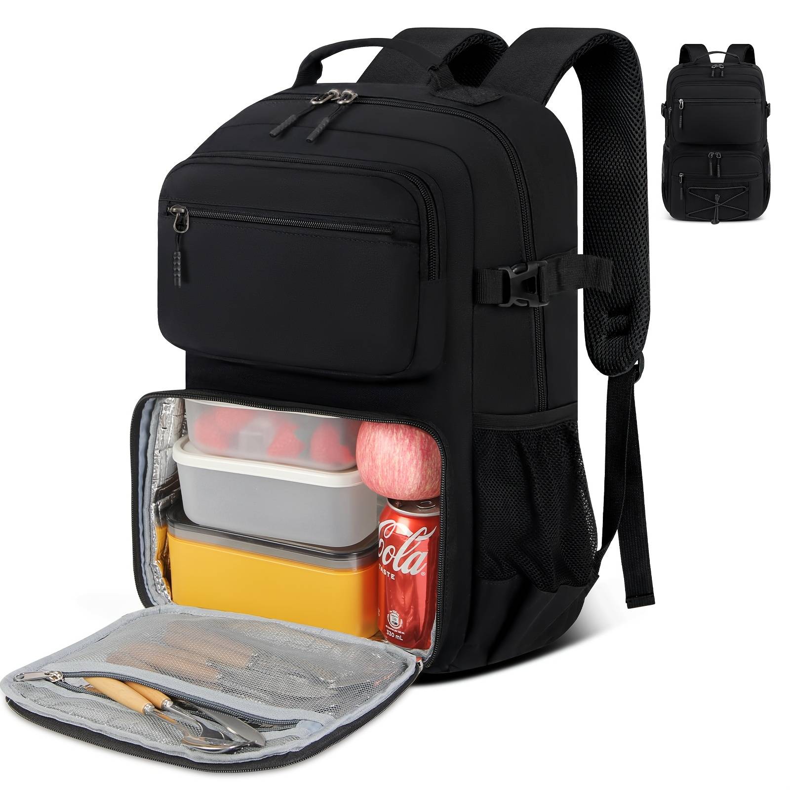 Nubily Lunch Backpack 15.6 Inch Laptop Travel Backpack With Insulated Bag Extra Large Backpack For Men Women Computer Backpack For Work School College Business, Black