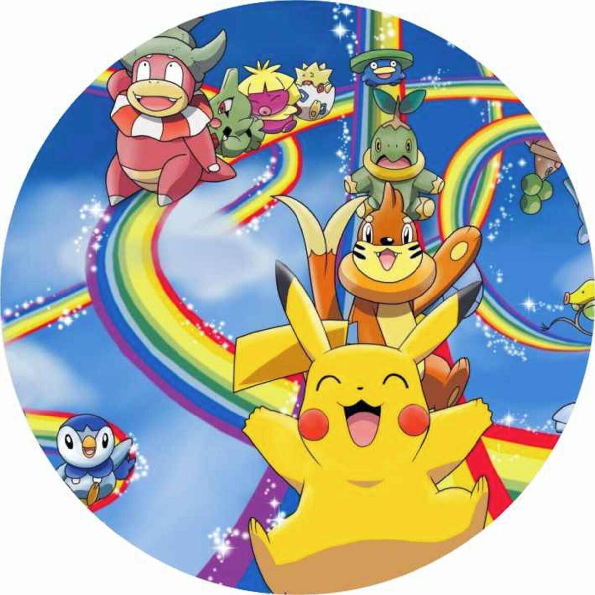 Pokémon rundt kageprint & sukkerprint – regnbue motiv - 7 cm - 8 stk.