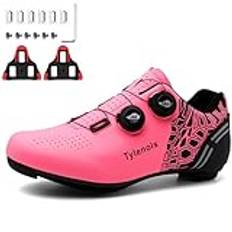 PENXZT Kvinnor Cykelskor Mountain and Road Bikes Shoes Compatible with Peloton Installation SPD vs Look Delta, MTB Cycle Bike Shoes,Pink b,40 EU