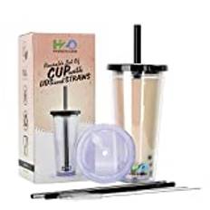 Kopp Med Sugrör Och 2 Lock – Mugg för Iskaffe, Bubble Tea, Smoothie, Milkshake – 700 ml, Isolerad Med Dubbla Väggar, BPA-fri Plastkopp, Läckagesäker, Återanvändbar Transparent