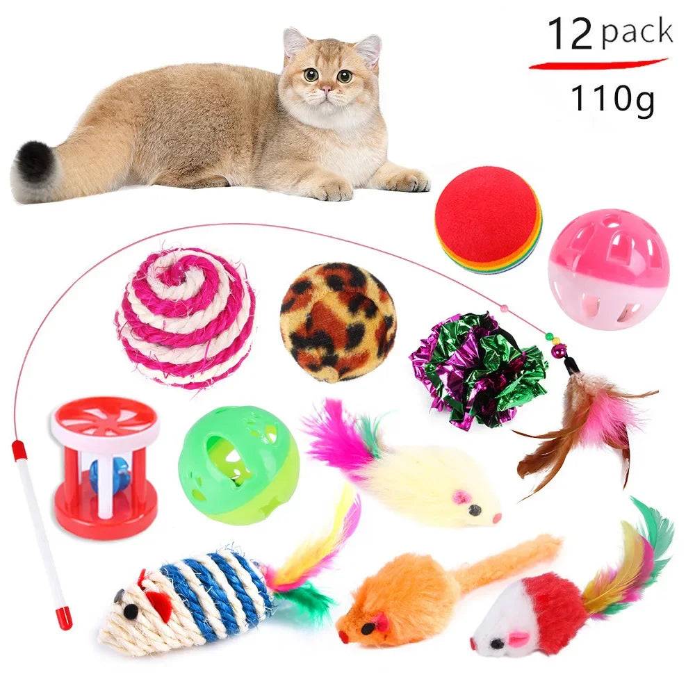Foldable Cat Play Tunnel Tent - Interactive Toy with Balls & Mouse - B99402