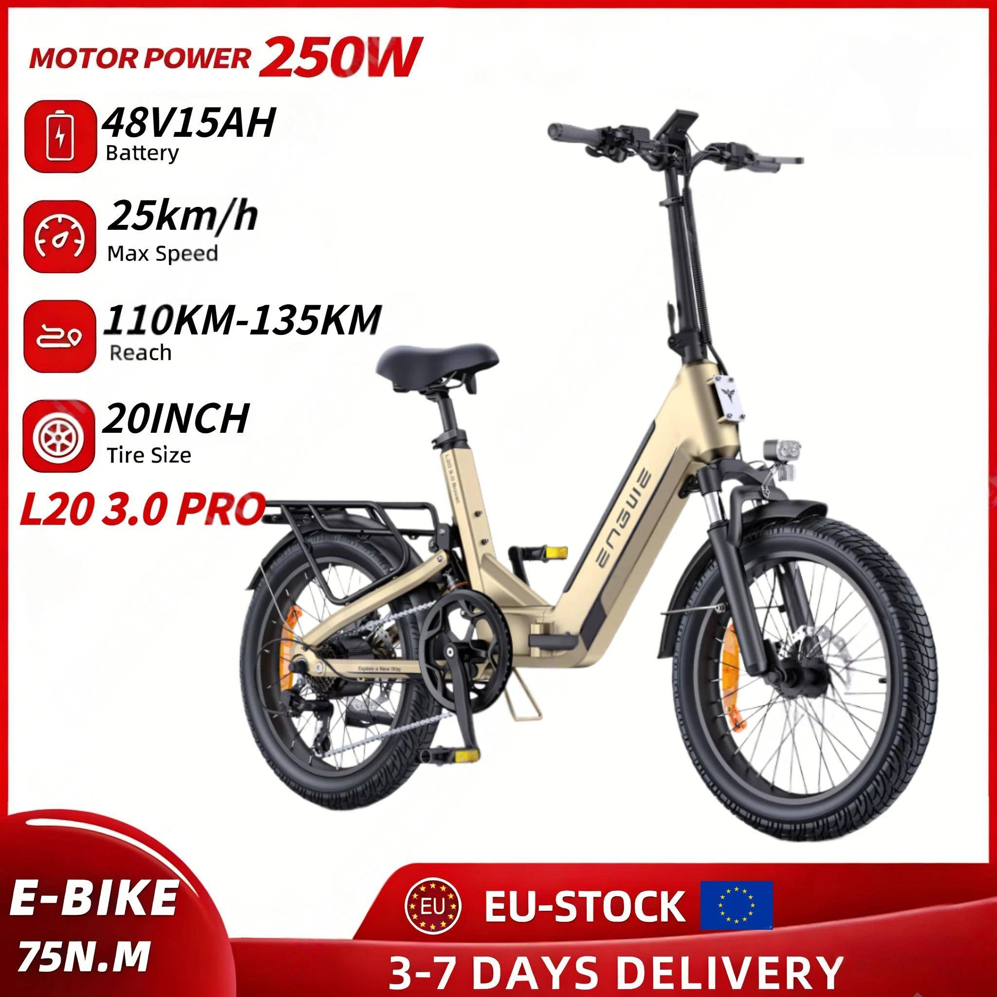 ENGWE L20 3.0 Pro 250W Kraftfull Motor, 48V 15Ah Batteri, Full Fjädring, Hydrauliska Skivbromsar, 7-växlad Shimano Växlar, upp till 140 km Lång Räckvi