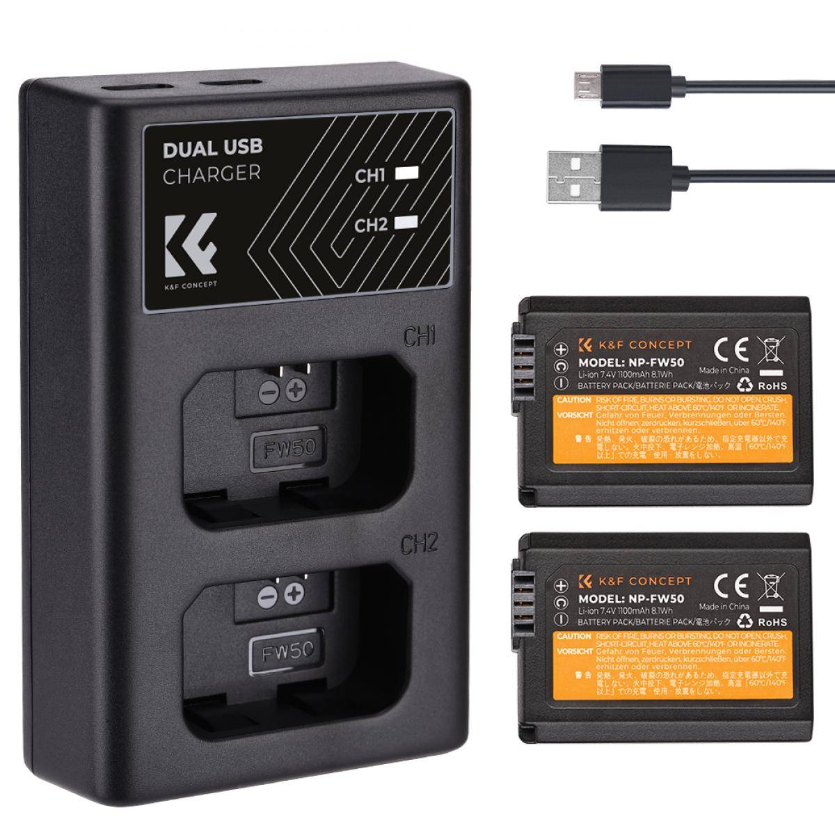 KENTFAITH NP-FW50 Replacement Battery 2 Pack and Charger for Sony A6000, A6500, A6300, A6400, A7, A7II, A7RII, A7SII, A7S, A7S2, A7R, A7R2, A55, A5100, RX10, NEX-3, ZV-E10