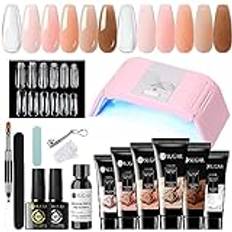 UR SUGAR Polygel startset med UV-lampa, vikbar 36 W, 6 polygelfärger, tub, nagelset, gelnaglar, startset, nagelförlängning, polygelset, startset, UV-naglar shellac set, startset, manikyr, komplett