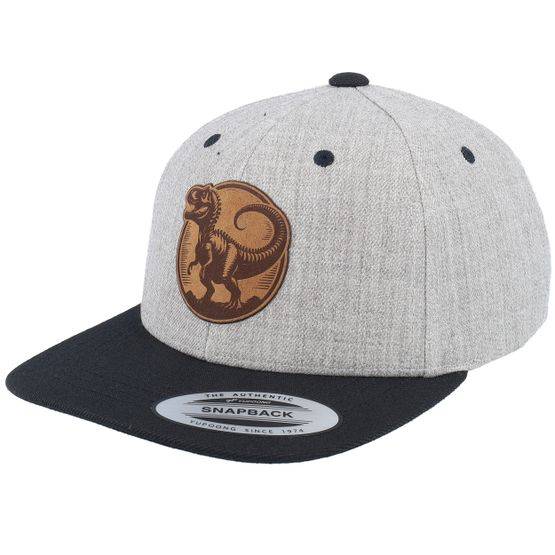 Kiddo Cap - Grå snapback Keps - Kids T-rex Dino Brown Round Patch Heather Grey/Black Snapback @ Hatstore
