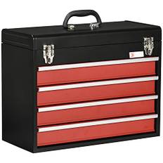 DURHAND Werkzeugkoffer leer, 51 x 22 x 39,5 cm Werkzeugkasten mit 4 Schubladen, oberes Staufach, Handgriff, Werkzeugkiste mit 2 Schloss, aus Stahl, Schwarz+Rot