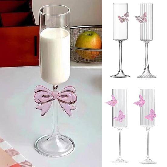 Vinglas Champagneglas med 3D Rosa Fjärilsdekoration Faux Kristallglas Bröllopsfest Jubileum Vinglas