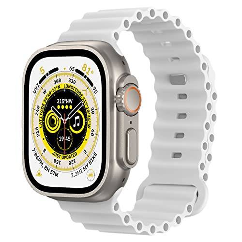 Astorgos Ocean Band Compatible with Apple Watch Ultra 2 Strap 49mm 46mm 45mm 44mm 42mm, Soft Silicone Replacement Sport Strap for iWatch SE Series 10 9 8 7 6 5 4 3 2 1 for Women Men,White