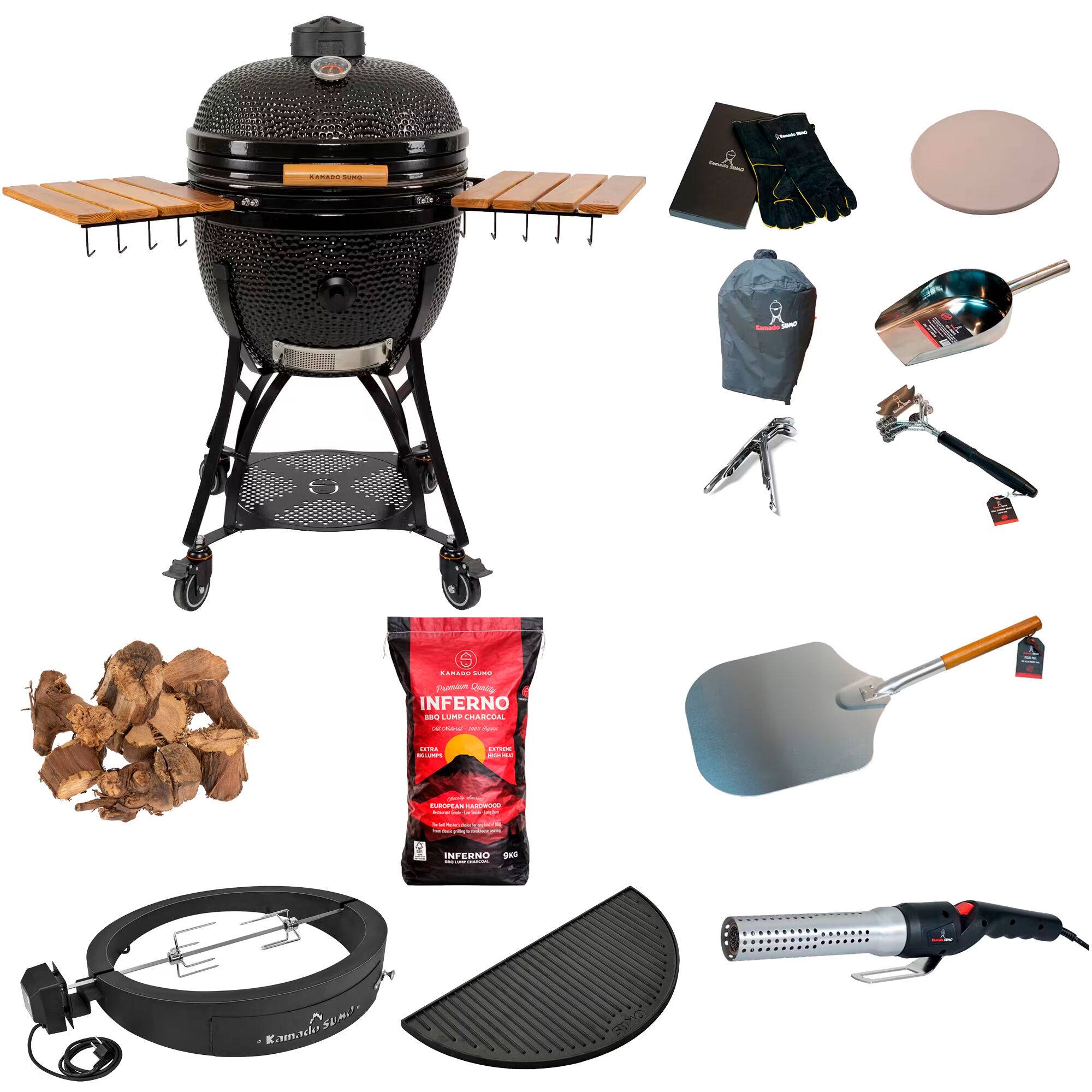 Kamado Sumo Classic Maxi Gen 2 kamadogrill med deluxe-paket, svart - Svart