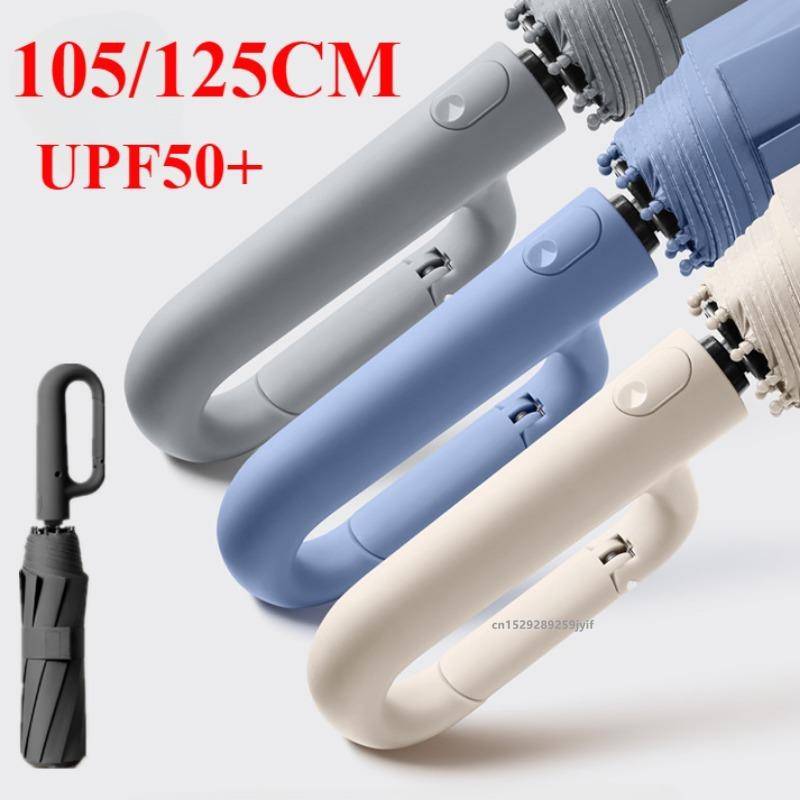 105/125CM Vindtät Stark Förstärkt Automatisk Fällbar Paraply för Män Spänne Handtag UV-skyddande Sol Stort Parasoll
