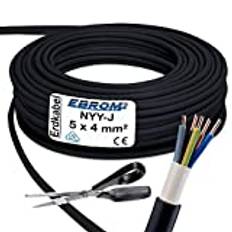 Jordkabel NYY-J 5 x 4 mm² (mm2) metervara exakt på meteren: Starkströmskabel – PVC jordledning svart – urval i steg om 1 meter – Exempel: 20 m – 25 m – 35 m – 50 m etc.