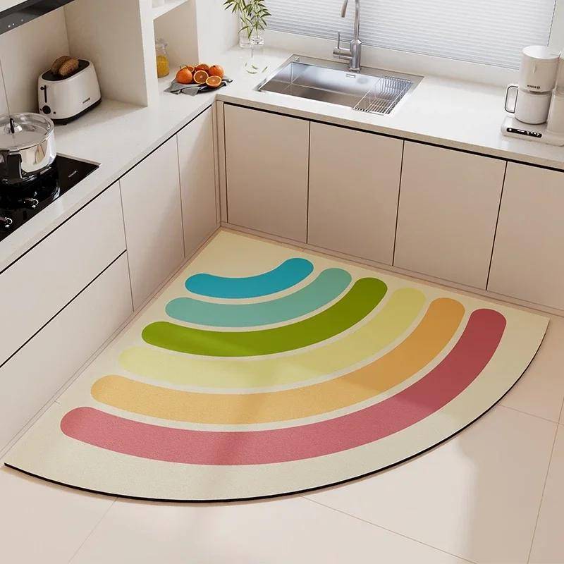 Flower Rug for Kitchen Floor Mat Soft Diatom Mud Non-slip Carpet Absorbent Foot Mats Washable Irregular Fan-shaped Area Rugs 60*60cm