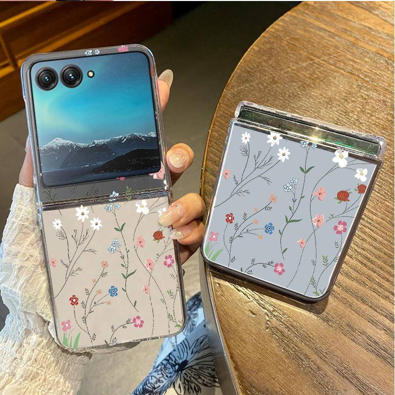 Blommigt Mönster Telefonfodral För Motorola Razr 60 Ultra Razr 50 40 Ultra 60 50 40 Genomskinligt Stötsäkert Hårt PC Vikbart Skydd blue