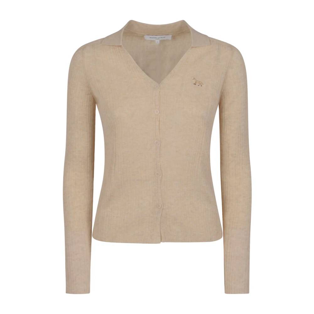 Maison Kitsuné Baby Fox Fine Rib Cardigan - Strik - Dame - Beige - M - Bomuld