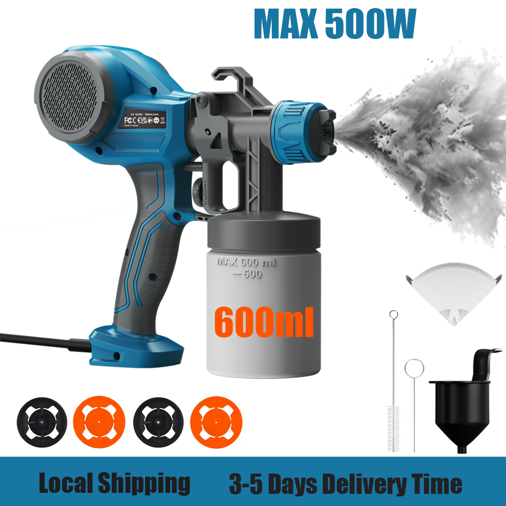 0.7kg Ultra Light Electric Paint Sprayer For Beginners & DIY 500W HVLP Spray Gun With 4 Nozzles (1.0/1.5/1.8/2.0mm) & 3 Patterns Easy-Clean Paint Spray System For Walls Fences Cabinets