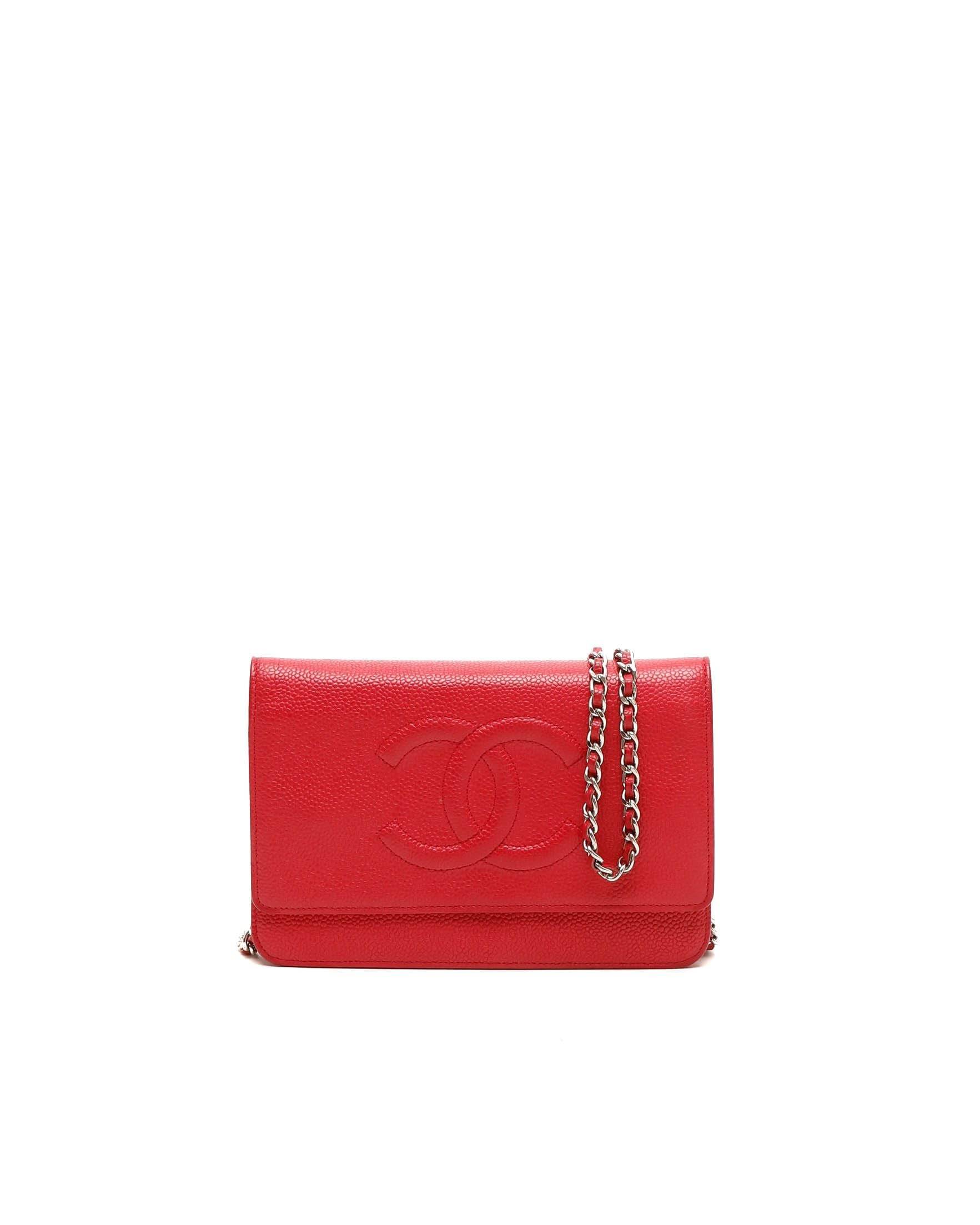 Chanel Caviar Wallet on Chain Bag - Red - One Size
