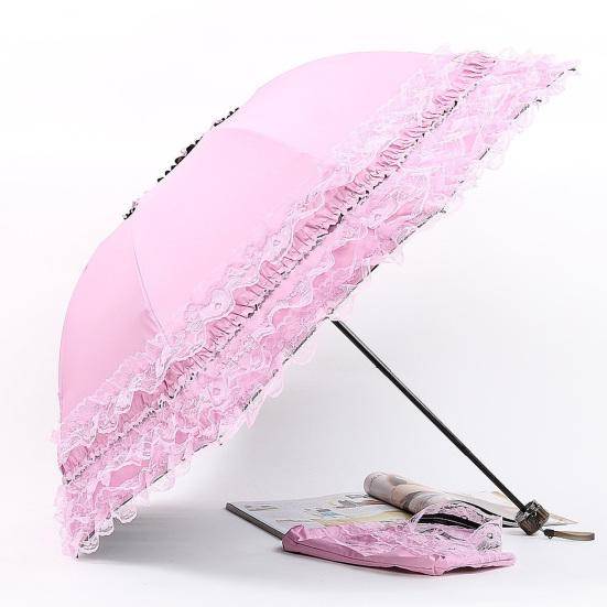 Spets Fällbart Paraply Bärbart Solskydd UV-skydd Paraply Vindtätt Lättviktigt Vattentätt Rese Mini Sol Regn Paraply Fickparaply beige