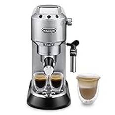 De'Longhi Dedica Style EC 685.M – Espresso Siebträgermaschine, Espressomaschine mit professionellem Milchaufschäumer, nur 15 cm breit, für Kaffeepulver oder ESE Pads, 1 l Wassertank, silber