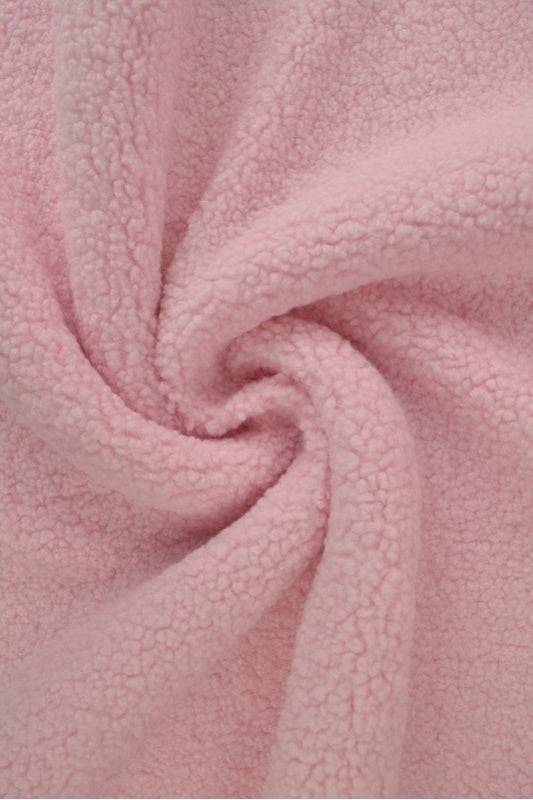 Lyserød Teddy Stof Med Stræk – Blødt & Varmeisolerende - Polyester - Stof i Metervarer