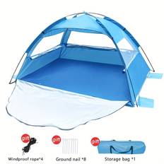 TEMU Beach Tent Sun Shelter For 2-3 Person, Easy Setup Outdoor Camping Tent Fishing Tent Instant Tent Automatic Beach Canopy With Extendable Footprint Door & 3 Mesh Window, With 4 Sand Pockets