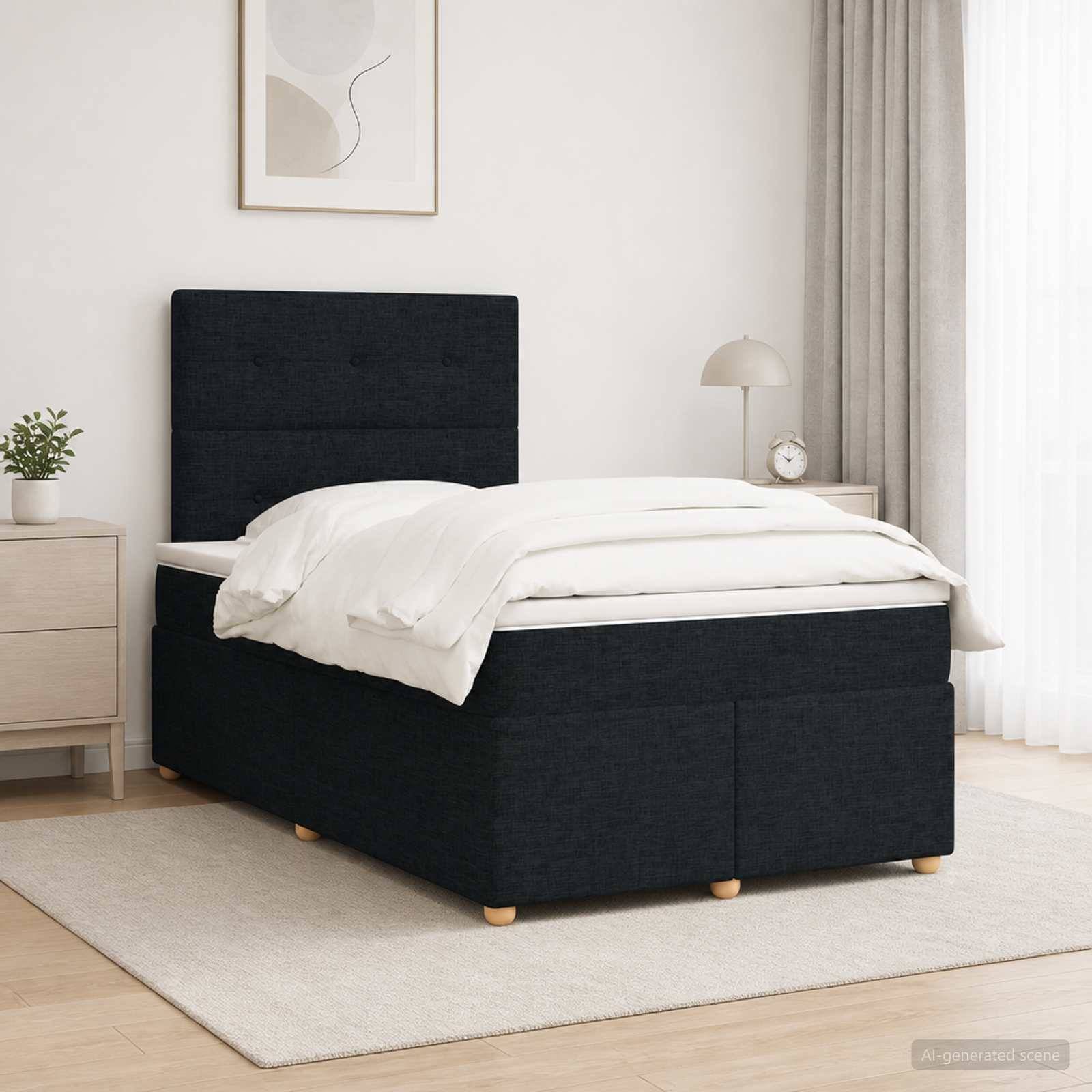 vidaXL Kontinentalsäng med madrass Svart 120 x 200 cm Tyg