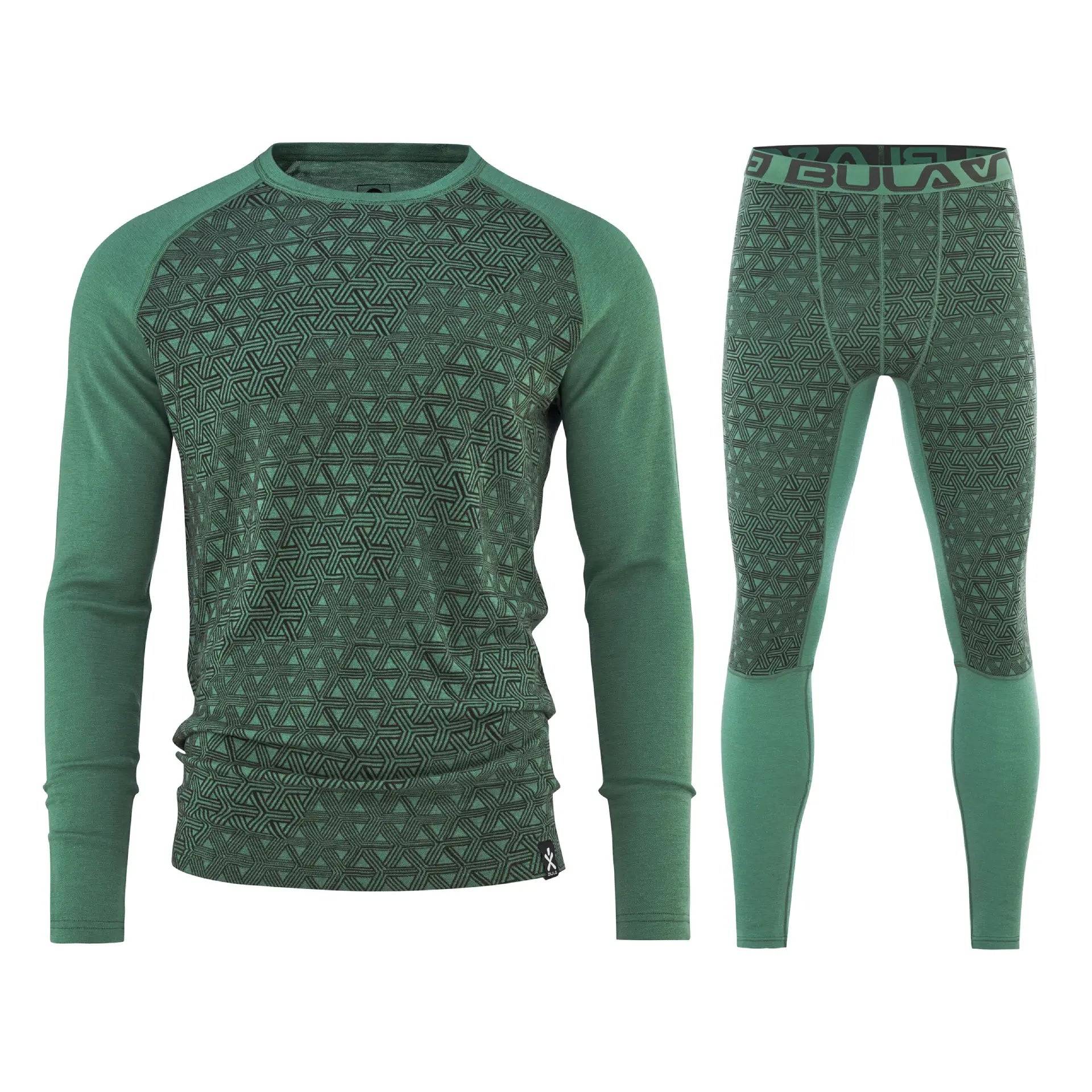 Bula Geo Merino Wool Crew Skiundertøj Sæt Herre - Ivy - L