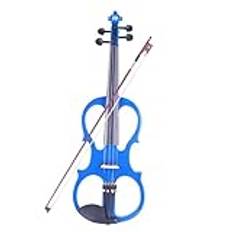 Violin Nybörjarset Med 4/4 Storlek Elektrisk Tyst Fiol Hel Basträ Fiol Stränginstrument Med Fodral Kabelbeslag(Blue)