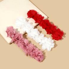 3 st Baby Girls Elastiska Chiffong Blomma Pannband Set Love Valentine - Multifärgad (En-Storlek)