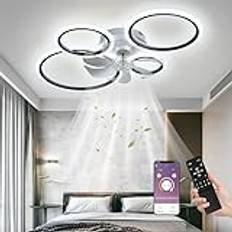 MiiR Takfläkt med ljus, LED-taklampa med fläkt fjärrkontroll och tyst app, dimbar taklampa 96 W timer ljus med fläkt för sovrum vardagsrum svart 80 x 12 cm