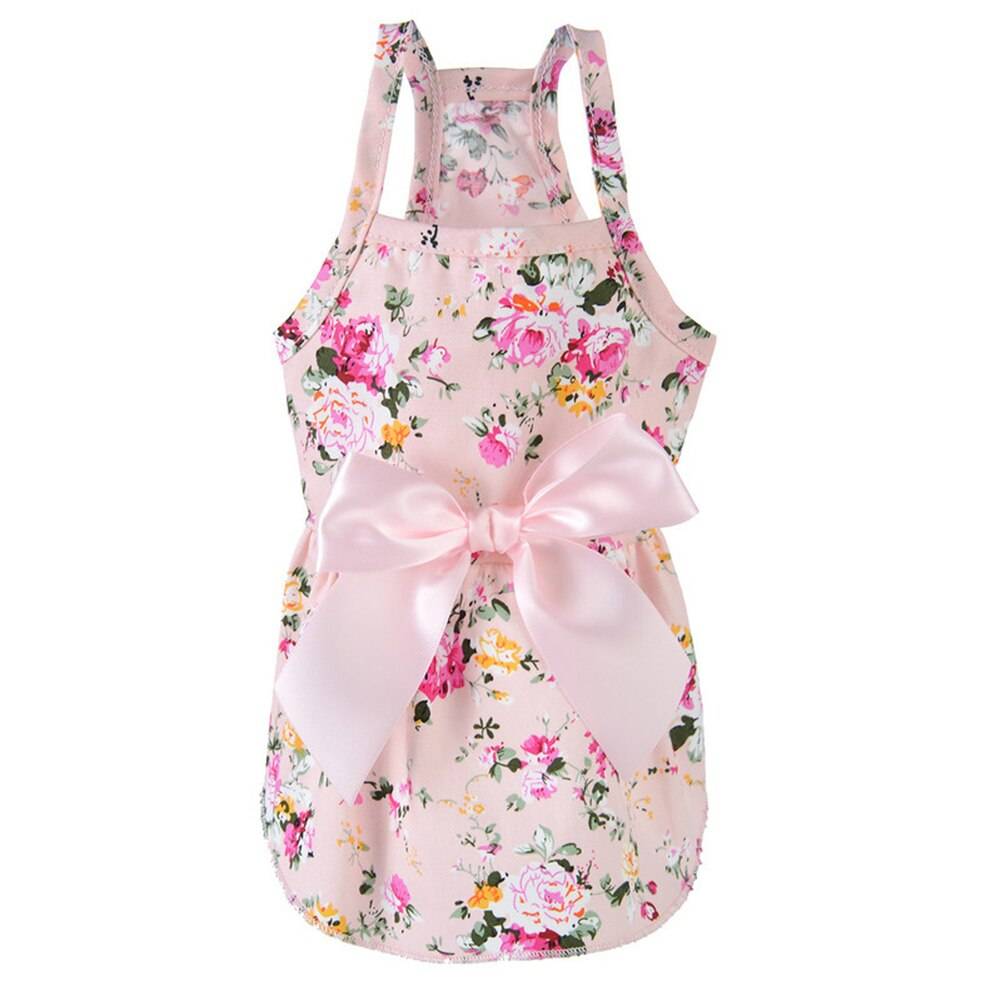Djurtillbehör sommar blomma tryck bomull söt husdjur klänning katt hund kostym outfit kläder låg söt härlig - Rosa / 12 m