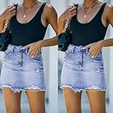 Sllowwa High Jeans kort vardaglig dam midja denim A-linje sexig kjol penna bodycon minikjol stretchig sommar party 1 penna damkjol höst vinter kort svart kjol för kvinnor UK Plus, Himmelsblått, L