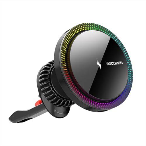 Rocoren för Magsafe Car Mount, Magnetisk Trådlös Bil-Laddarhållare, 15W Snabbladdande Telefonhållare Luftventil med RGB-Färgskiftande LED-lampor för Bil Kompatibel med iPhone 16/15/14/13/Pro/Max