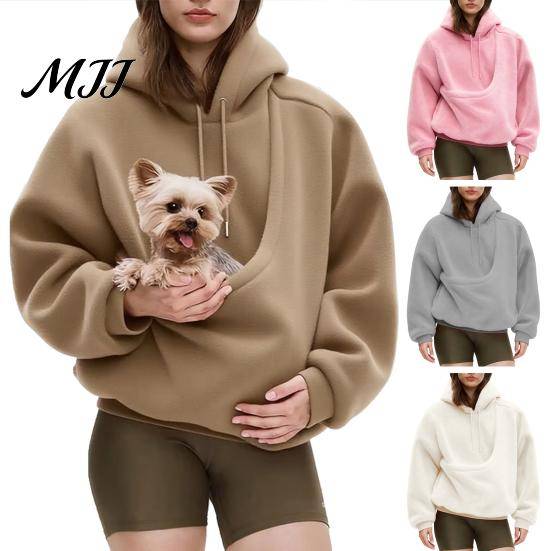 Hundväska Sweatshirt Dam Klädsel med Bärsele för Husdjur, Översized Huvtröja med Känguruficka, Katt Fleecetröja cm