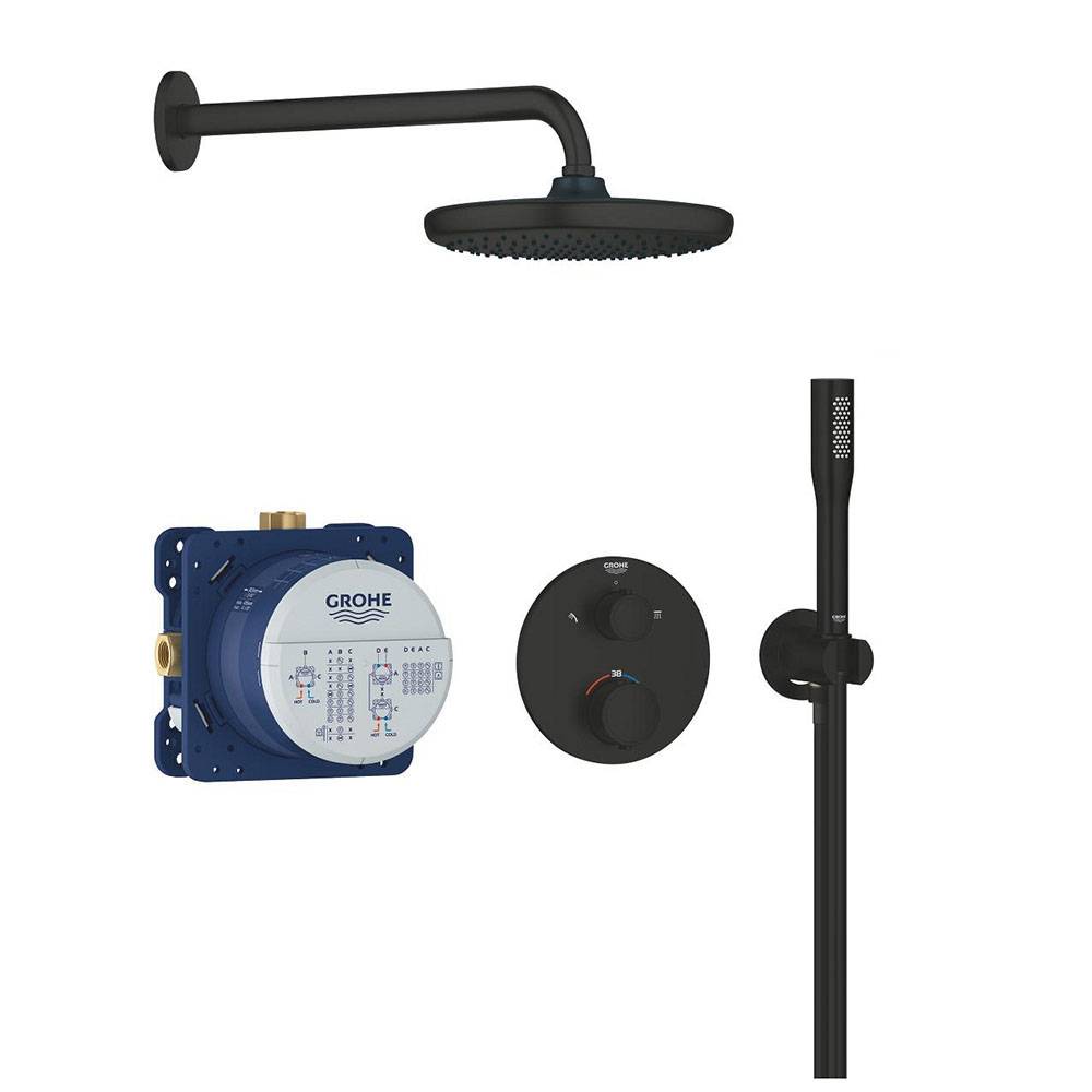 Grohe Precision Thermostat 250 brusesæt til indbygning med stick håndbruser i mat sort