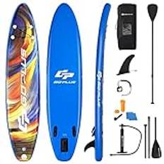 COSTWAY Stand Up paddlingbräda, uppblåsbar SUP-bräda, padelboard med säkerhetslina, paddel, pump, centerfläkt, ryggsäck och reparationssats (blå + orange, 320 x 76 x 15 cm)
