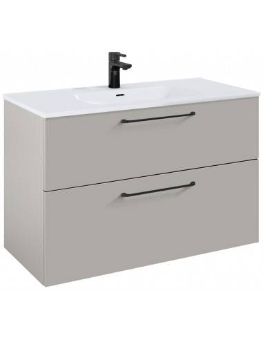 WILMA Komplet badmiljø i MDF og keramik H63,5 x B100 cm - Mat røg/Sort