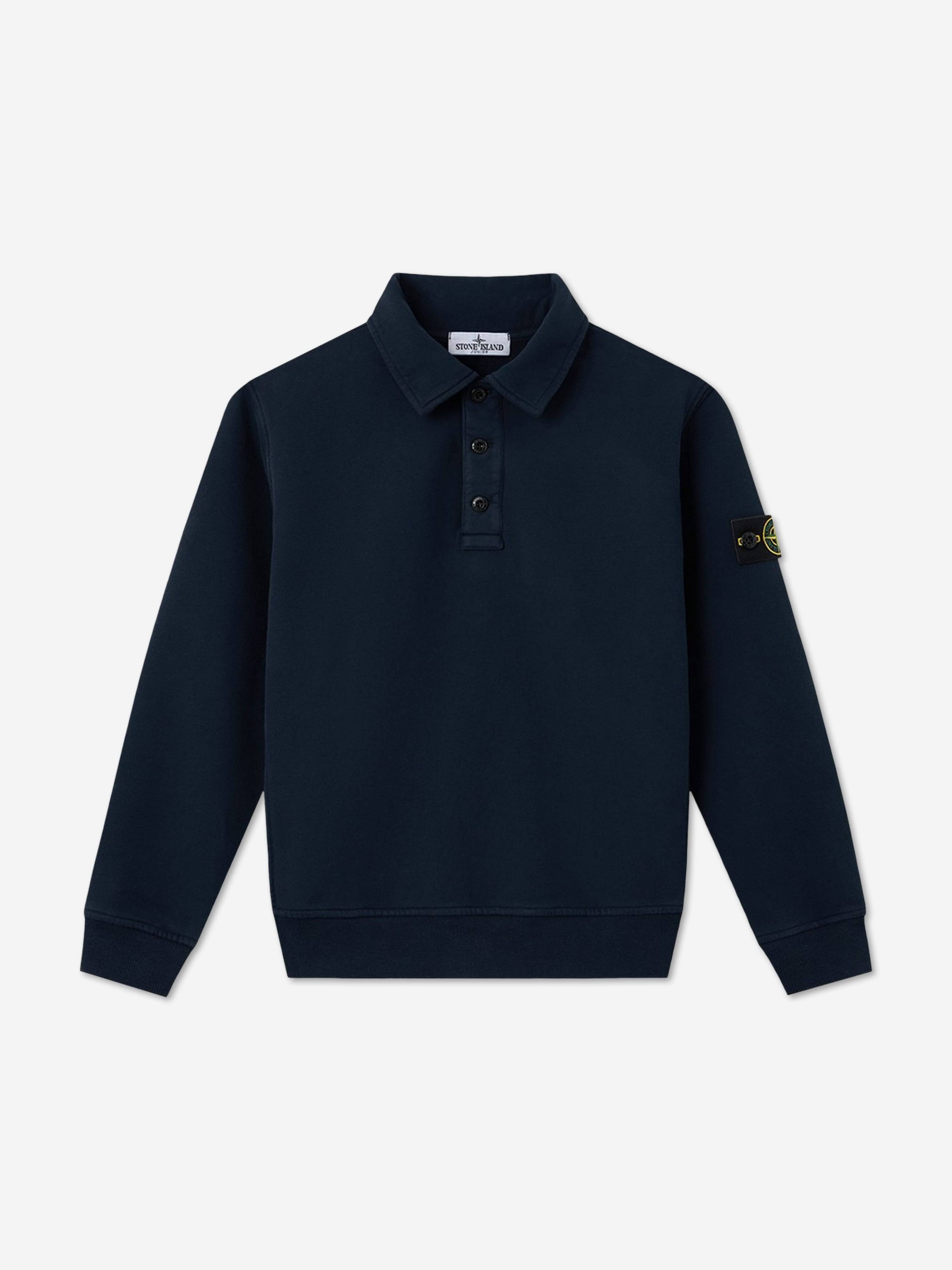 Stone Island Boys Brushed Organic Cotton Polo Sweatshirt in Navy - Navy / 14 Yrs (14 Yrs)