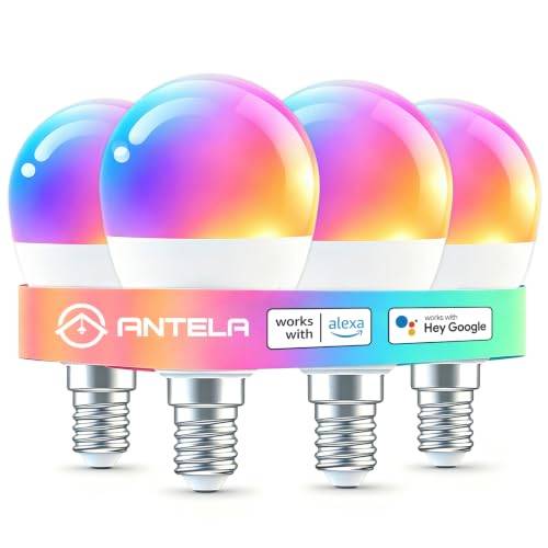 ANTELA Smarta LED-glödlamporna E14 /4.5W/385LM,16 Miljoner Olika Färger,Färgtemperatur 2700-6500K, Wi-Fi-lampor Kompatibel med Google Home och Alexa, Röststyrning/Appkontroll/Timer, 4pc