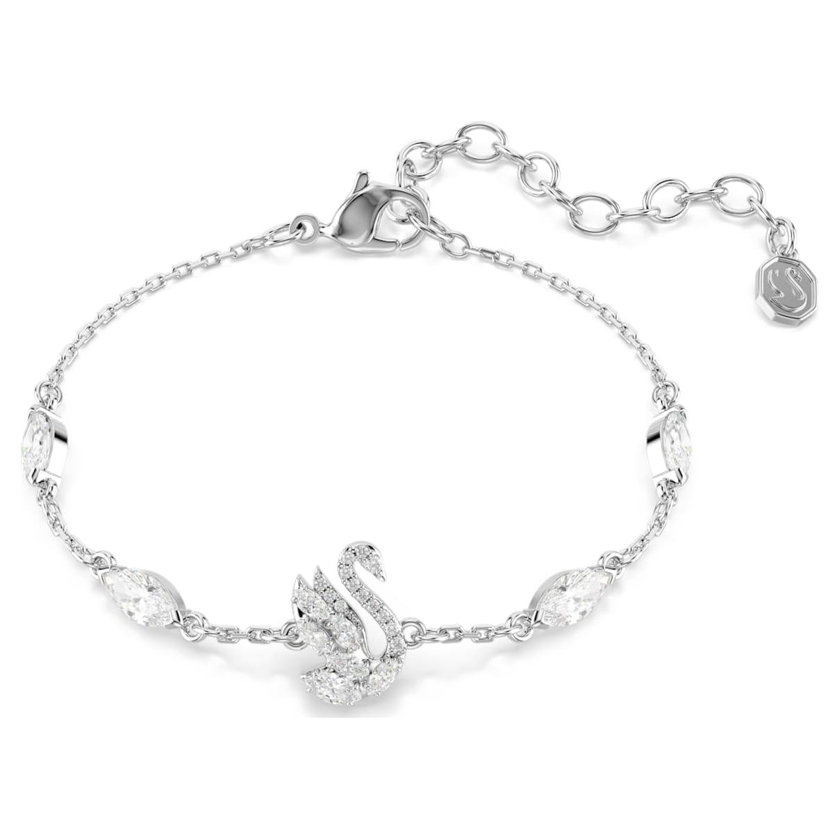 Swan Armband, Verschiedene Schliffe, Schwan, Weiß, Rhodiniert