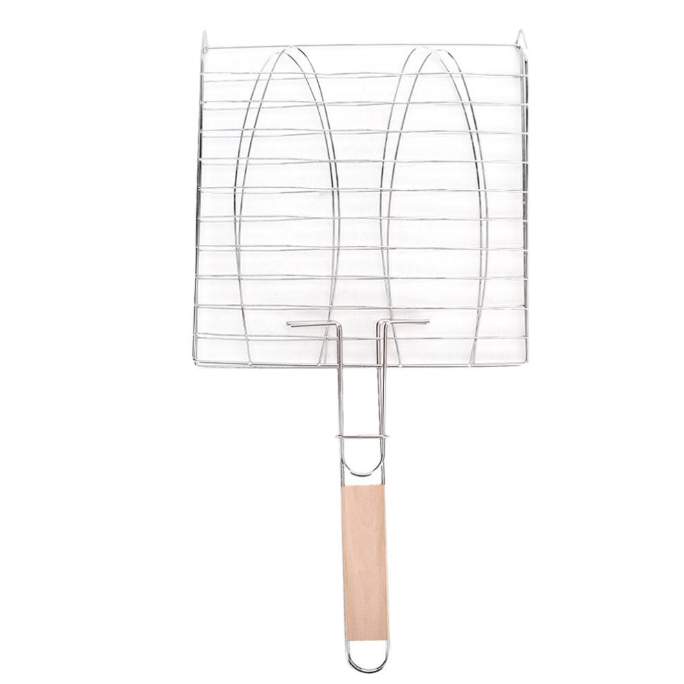 Grillfiskenet til grillmadlavning, grillfiskekurv i rustfrit stål, non-stick grillnet med ergonomisk håndtag og rustbestandigt design, grill