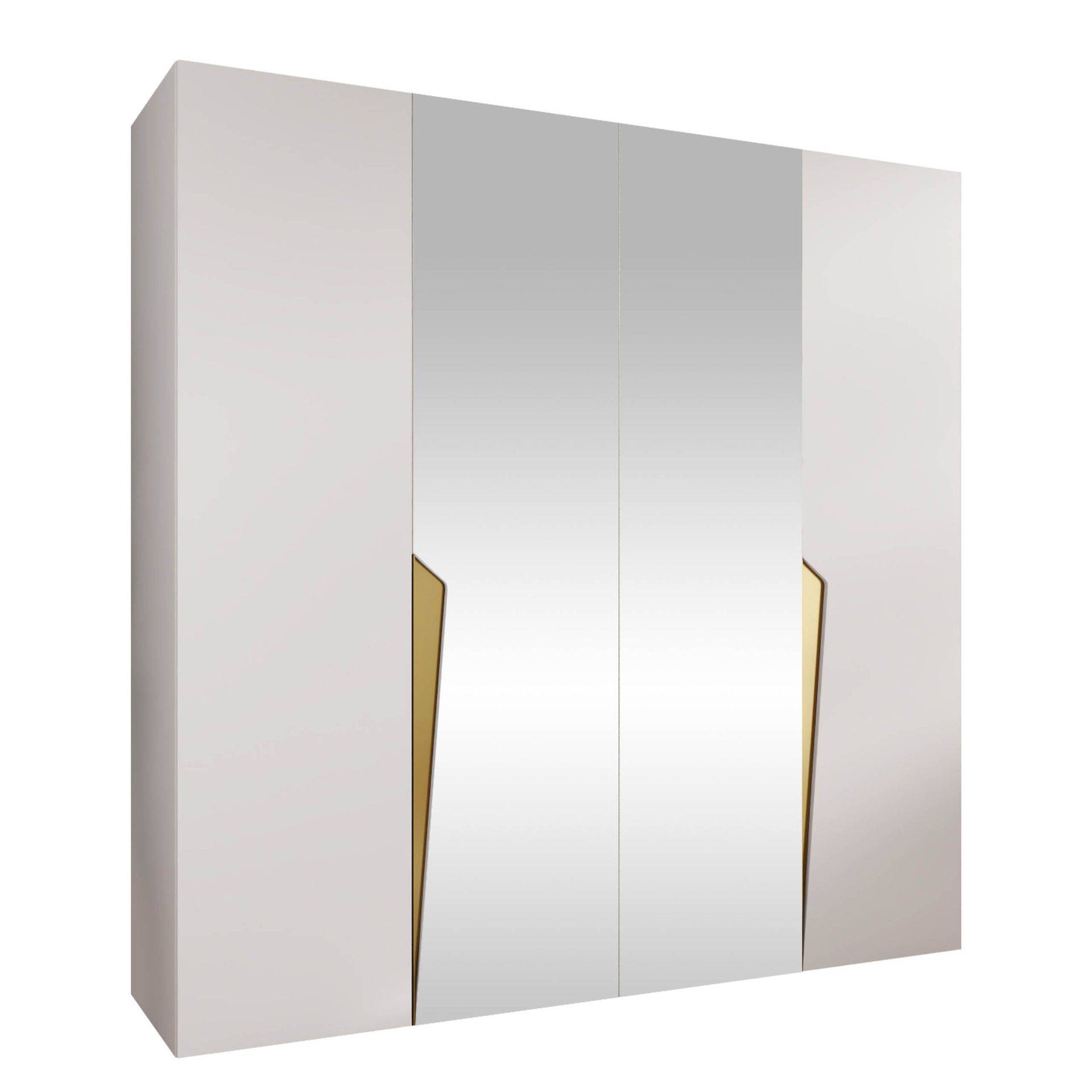 Barile Garderob med spegel 200 cm - vit, guld & garderobssystem Guld,Vit