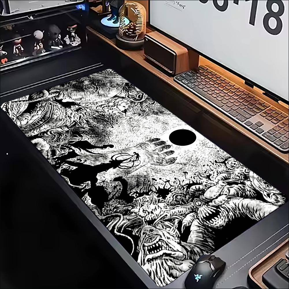 Monochrome Ukiyoe Samurai Gaming Mouse Pad Nonslip Rubber Desk Mat Black White Battle Art For Gaming And Daily Desktop Use