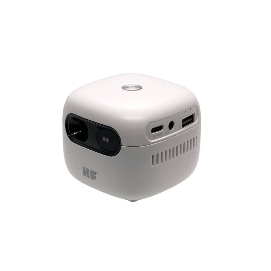 Home Theater Factory CUBE Ultra Mini 4K 120 ANSI 4800mAh Android 13 2025 Modell Projektor, Ingång, Lumen, Inbyggt Batteri, Wi-Fi 6, OS, YouTube, vit