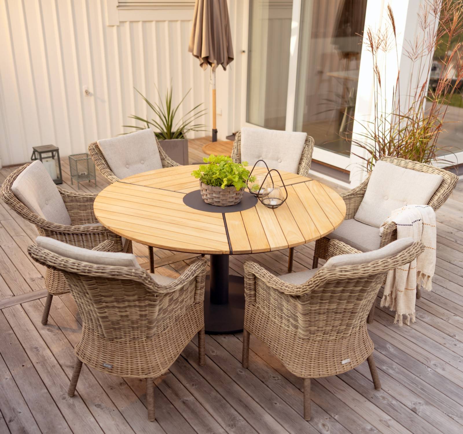 Peace Wood matbord Antracit/Natur med 6 karmstolar Lenora