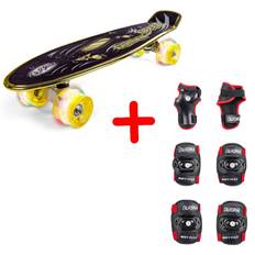 California Golden Speed Skateboard Med LED-Lys + Beskyttelsessæt (6-10 år) Small Sort/Rød