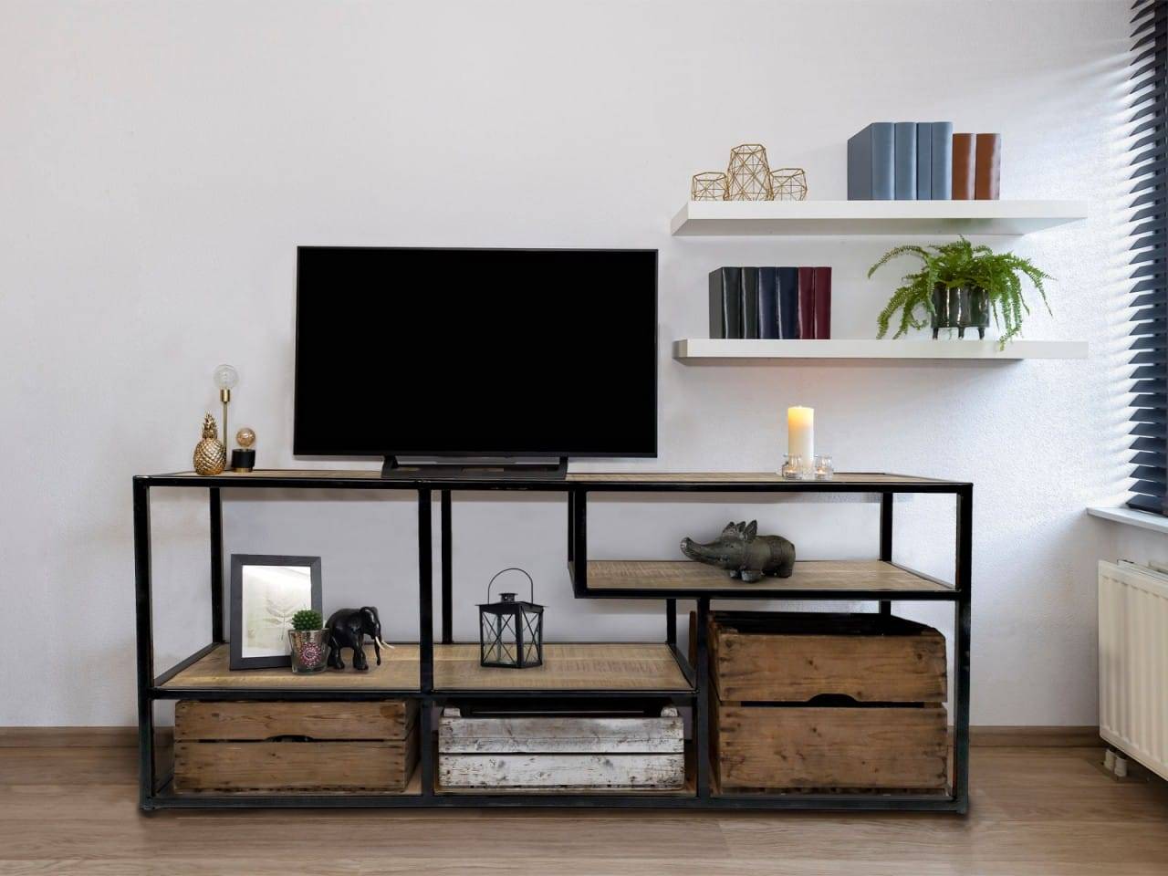 Stand-Regal Raum avdelare böcker 130x60x36cm Liverpool metallram