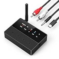 Bluetooth 5.3 sändare och mottagare, aptX Low Latency HD Bluetooth-mottagare för hemmastereo, Bluetooth trådlös ljudadapter för 2 hörlurar, AUX/RCA Bluetooth-adapter för TV-högtalare PC